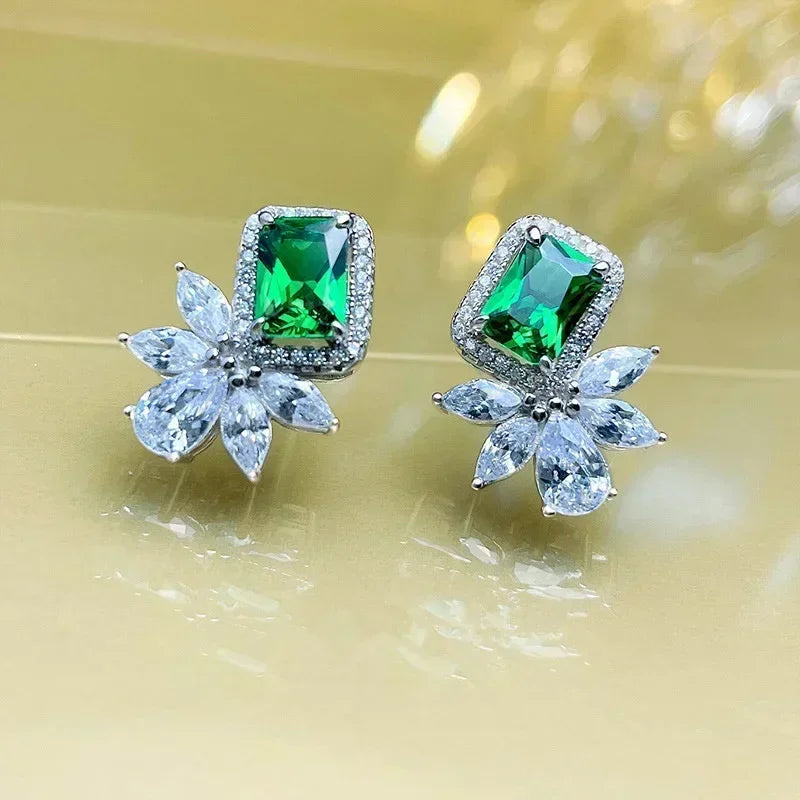 Cubic Zirconia Drop Earrings Water-Drop Inlaid — Emerald | KIMLUD
