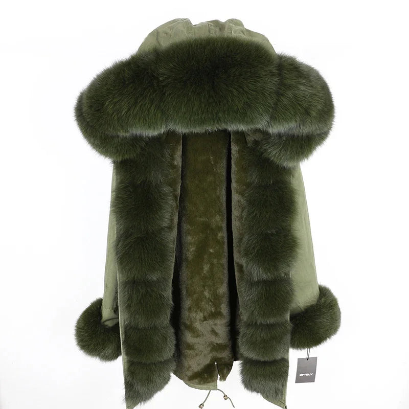 OFTBUY 2024 Fashion Winter Jacket Women Real Fur Coat Natural Real Fox Fur Collar Loose Long Parkas Big Fur Outerwear Detachable
