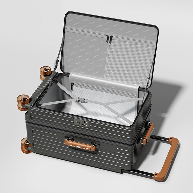 MUXING Wide Trolley Luggage Front Opening Multi-Functional Women 20-Inch Small Lightweight Boarding Box 24-Inch Men's Suitcase