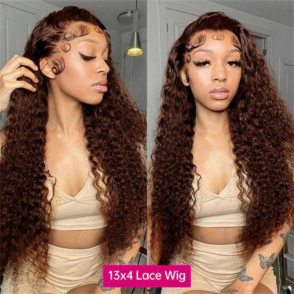 Lace Front Wig – Deep Wave – Human Hair – Chocolate Brown | KIMLUD