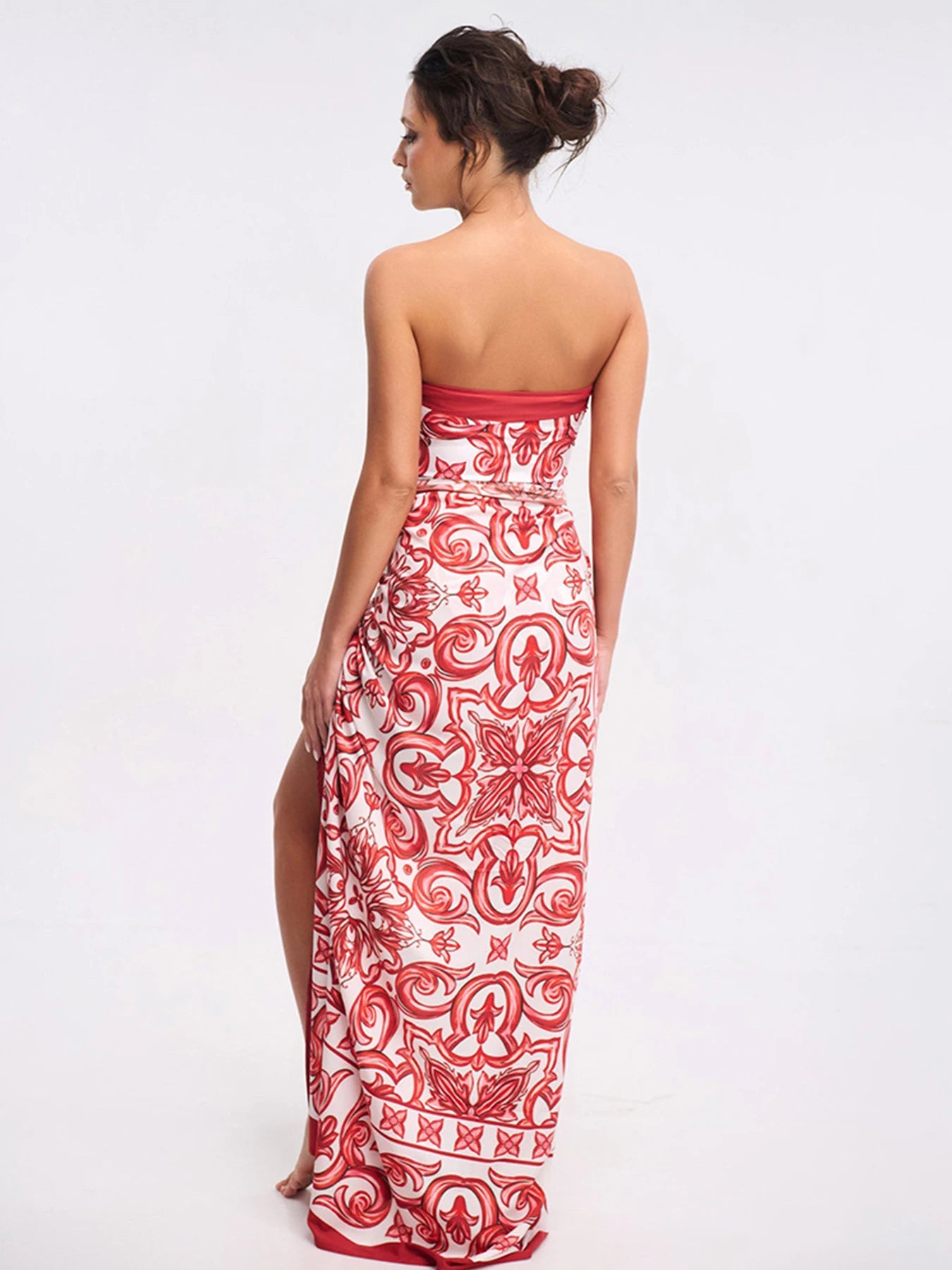 Ethnic Print High Waist One Piece Swimsuit — Red | KIMLUD
