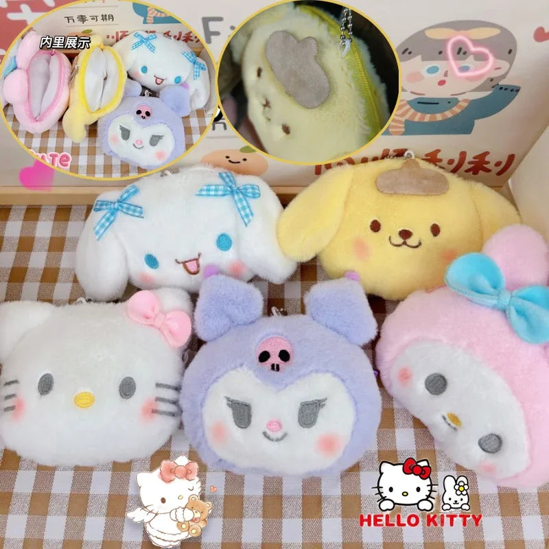 Sanrio Hello Kitty Plush Coin Purse Cartoon Keychain Bag Zipper Coin Wallet Storage Bag Key Earphone Pouch Decorations Girl Gift