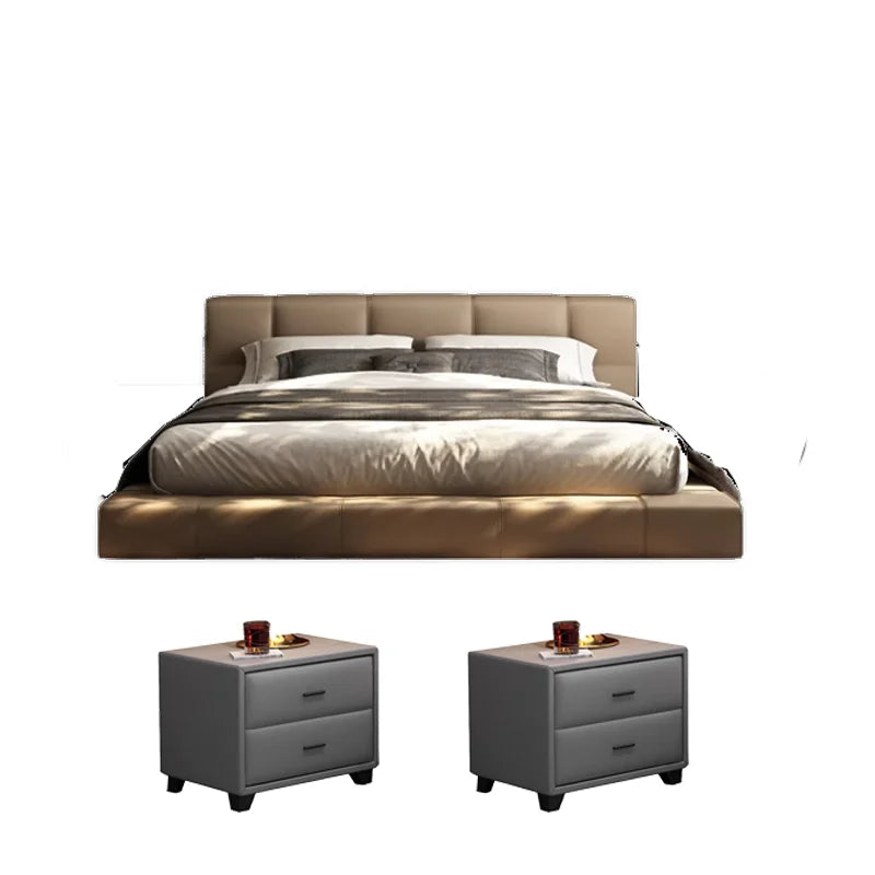 Leather Bed Romantic Italian Minimalist Upholstered Frame With Storage — Black | KIMLUD