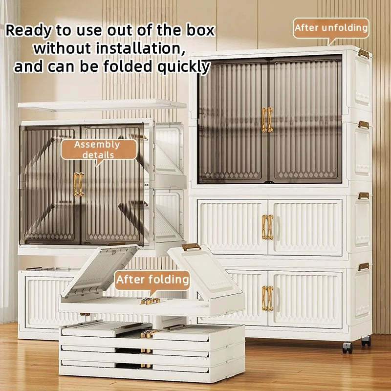80cm no-installation folding storage cabinet, bedroom children's wardrobe, multi-layer storage box with wheels