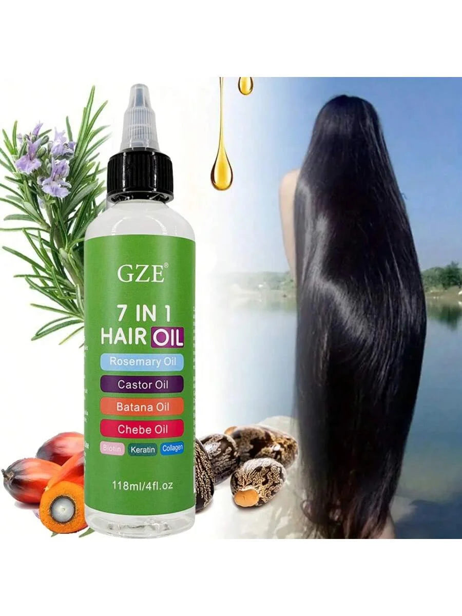 7-In-1 Hair Oil Infused With Rosemary Castor Batana Chebe Biotin Keratin — Green | KIMLUD