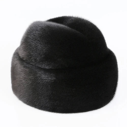New Fashion Men's Real Mink Fur Cap Men Natural Mink Fur Hat Winter Warm Top Hat Headgear Beanie Beret Natural Real Mink Fur Cap