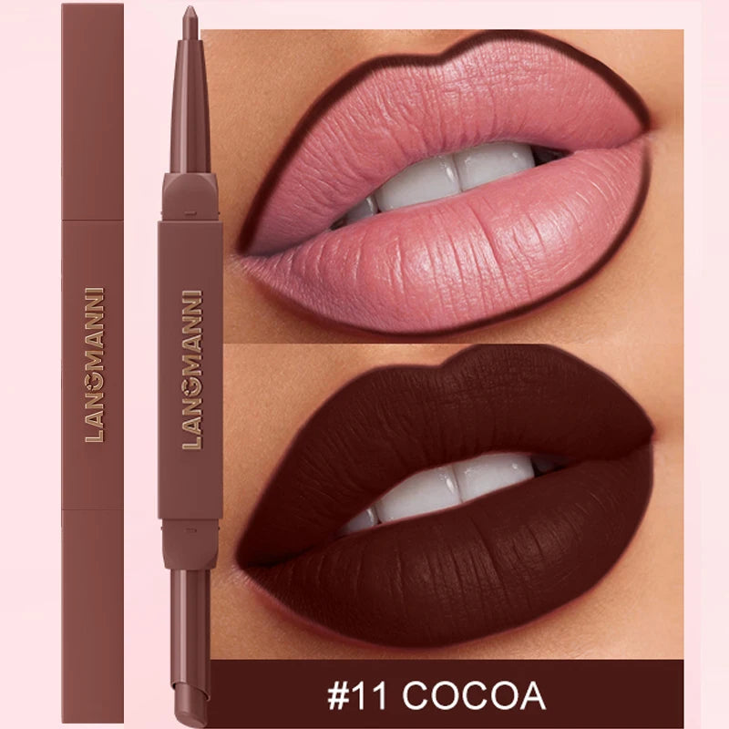 2 in 1 Matte Red Lipliner Waterproof Nude Matte Lip Liner Pencil Double Head Lipstick Pen Long Lasting Lips Outline Stick Makeup