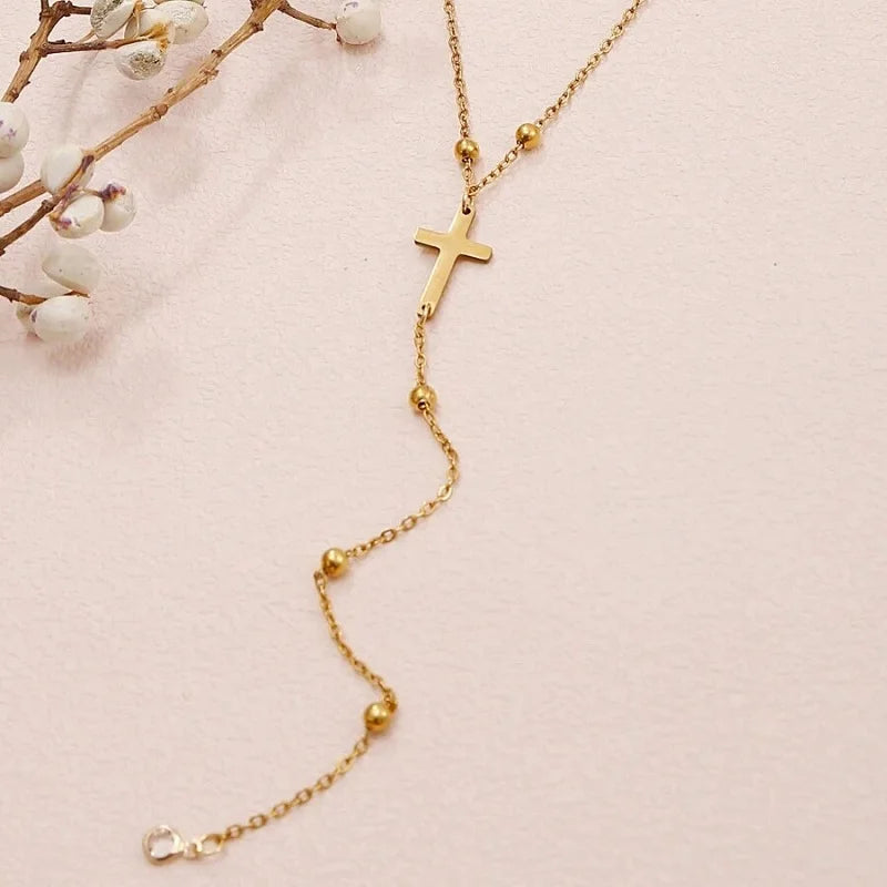 Stainless Steel Necklaces Cross Pendant Y-Shaped Clavicle — Multicolor | KIMLUD
