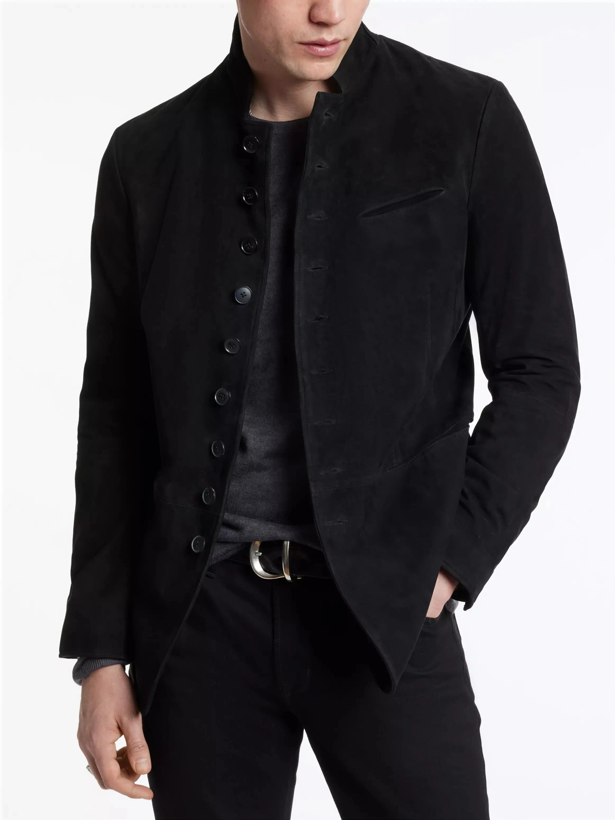 Styling collar edge cuffs multi-button leather suit men's goat suede leather jacket