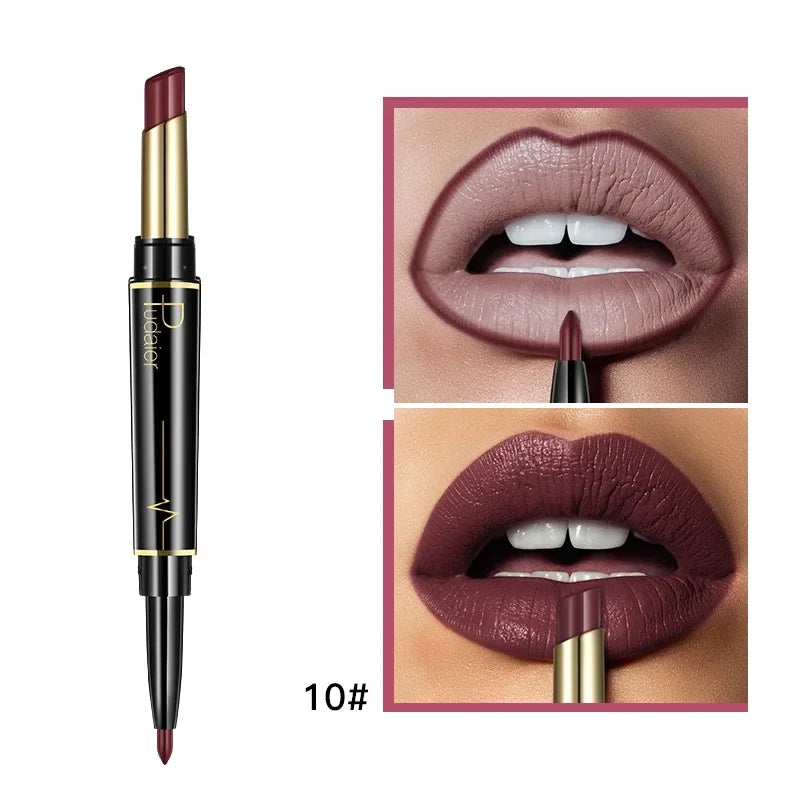 Double Ended Lip Liner and Lipstick 2 in 1, Waterproof Matte Long Lasting Smooth Lip Pen, Nude Lip Makeup for Women
