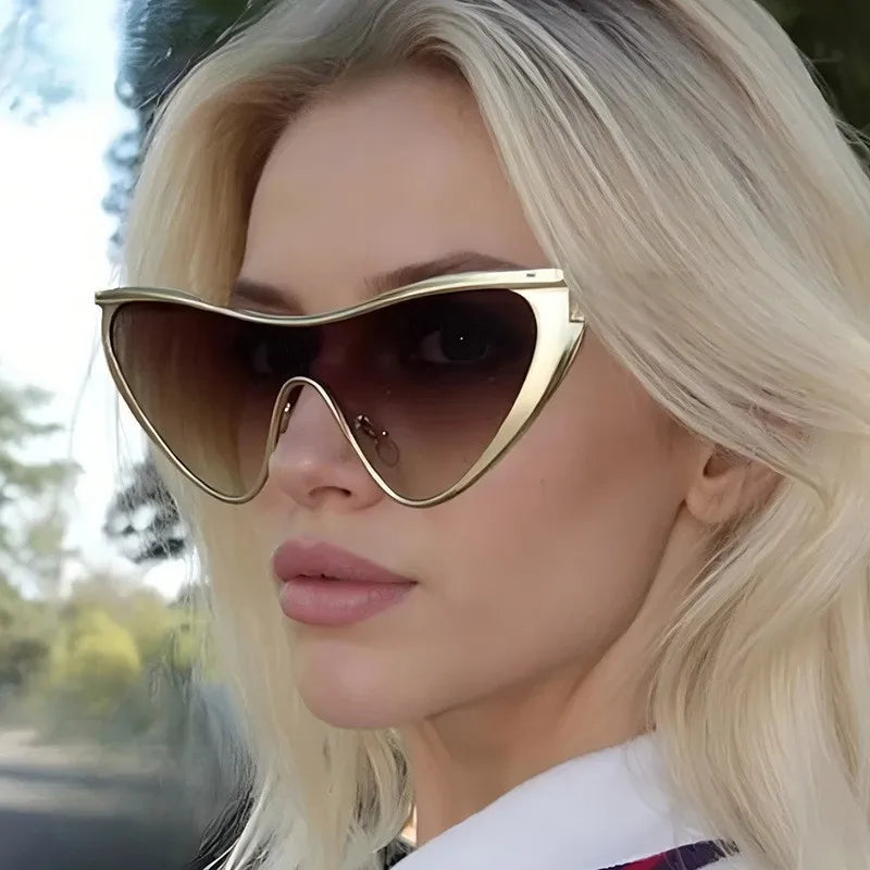 Metal Cat Eye Sunglasses Large Frame — Gold | KIMLUD