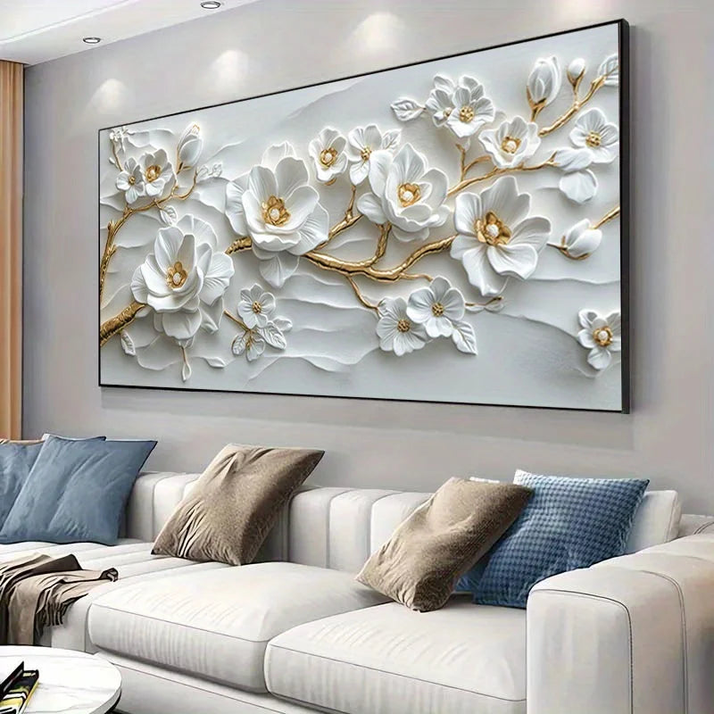 Modern Golden white flowers Canvas Painting Art For Living Room Modern Canvas Poster for Bedroom and Living Room Decoration