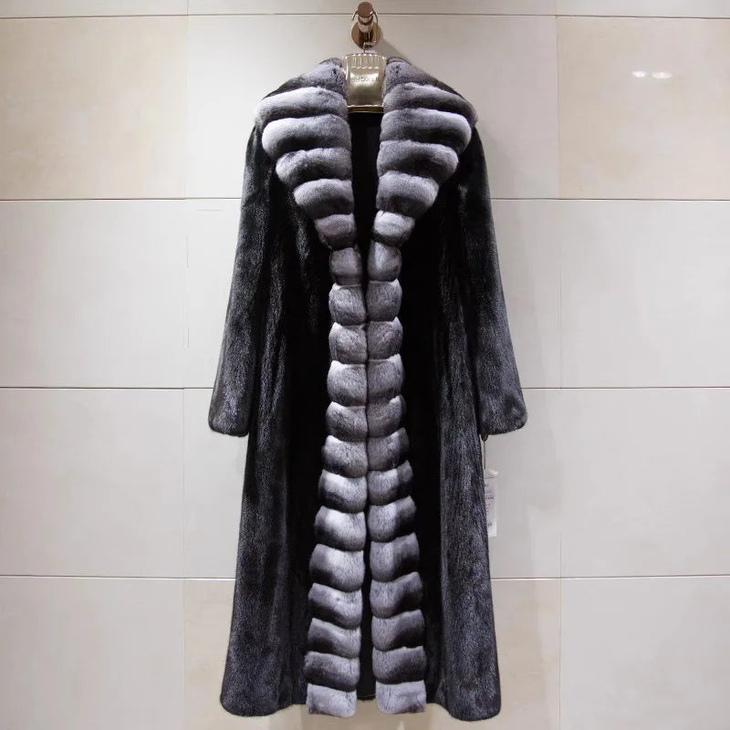 Long Faux Fur Coat Women Autumn Winter Large Jacket Overcoat White Turn Down Collar Pockets Thick Coat Warm Jackets Maxi Coats