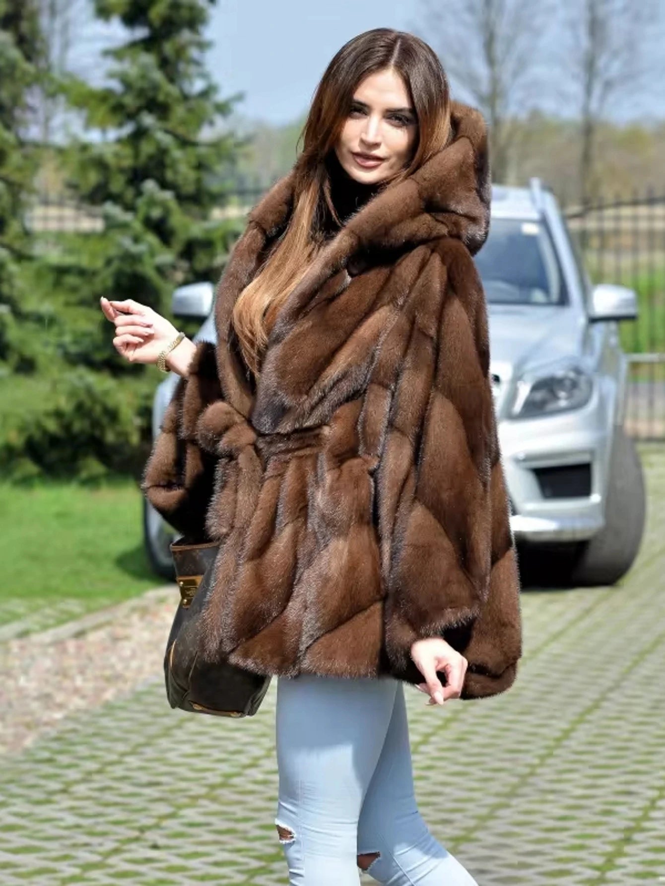 New fashion for autumn and winter: casual fluffy faux fur coat, women's hooded belt style, batsleeve artificial Mink Coat