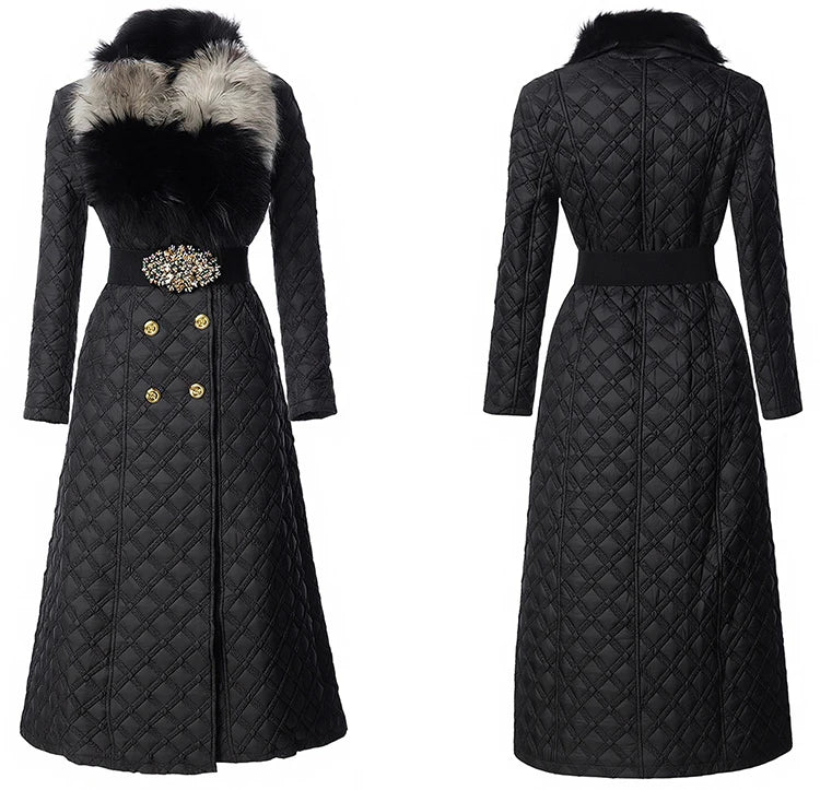 Color Blocking Fur Collar Coat – Polyester Cotton | KIMLUD