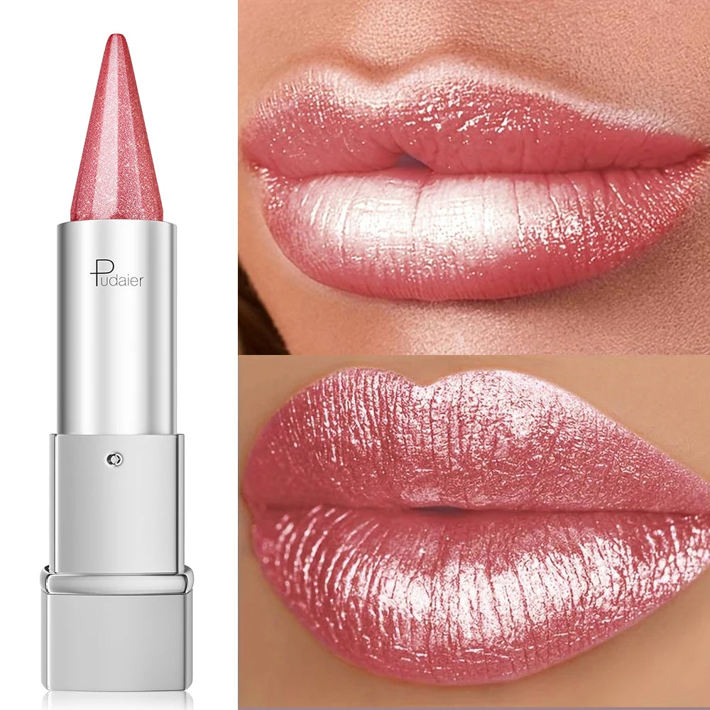 Pearl Shimmer Lipstick for Women, Metallic High Shine Lip Color, Waterproof Smudge Proof, 24 Hours Long Lasting, Lightweight Gla