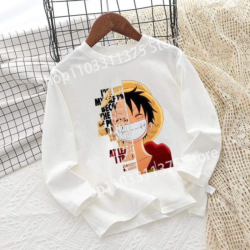 One Piece Children T-shirt Long Sleeve Children Clothing Fashion Hip Hop Round Neck Cotton Toddler Summer Cartoon Anime Toddler