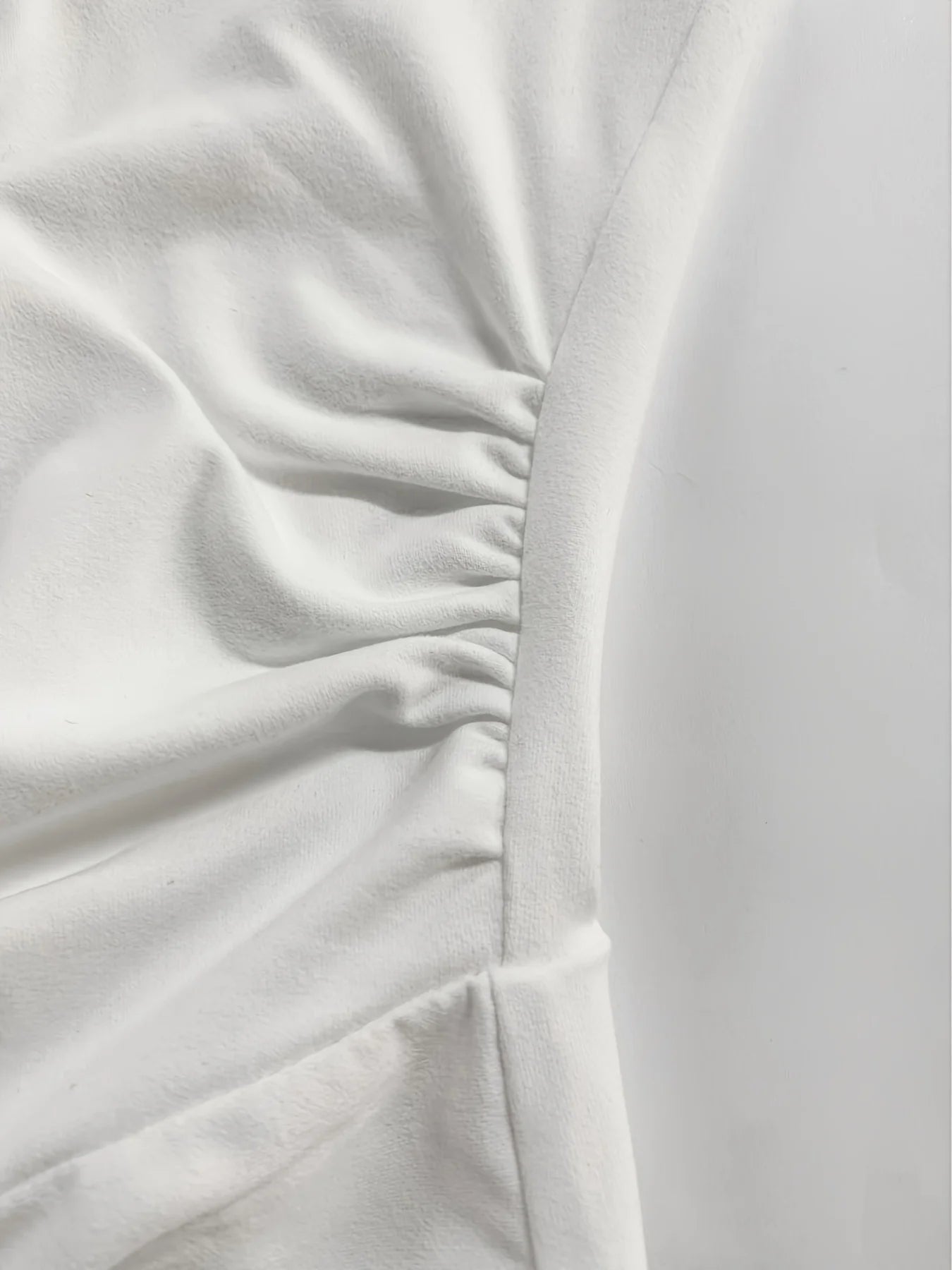 Knit Solid High-Neck Ruched Dress — Ivory | KIMLUD