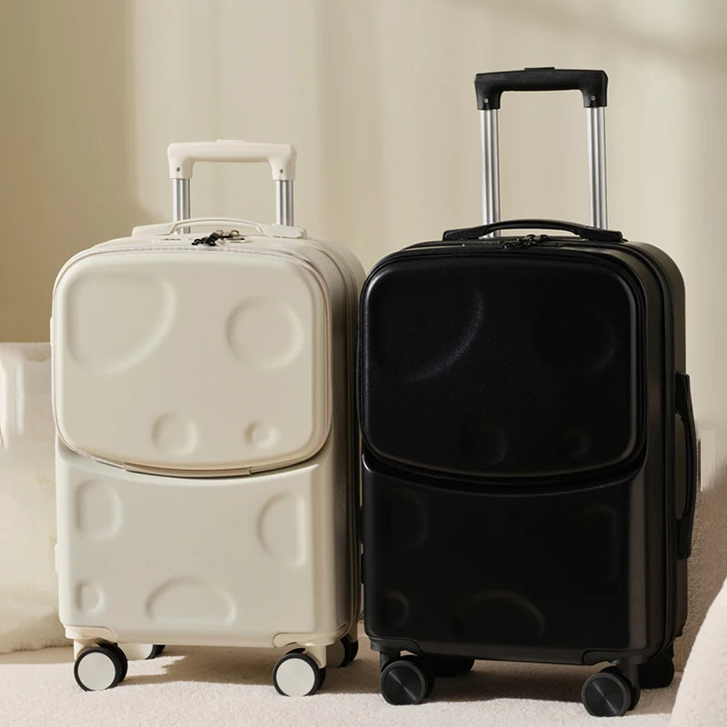 New Suitcase Front Opening Luggage with USB Cup Holder Girl Travel Wheeled Suitcases 18 20 26 Inch Suitcase Trip Cabin Carry-on