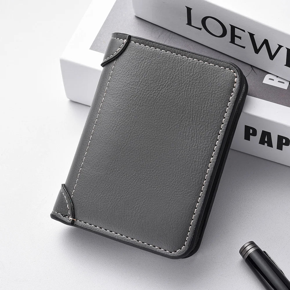 Ultra-thin Mini Soft PU Leather Card Wallet Vertical Slim Holder — Black | KIMLUD