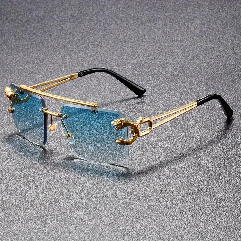 Polycarbonate Sunglasses Rectangle Frame Gold-Tone Hardware — Black | KIMLUD