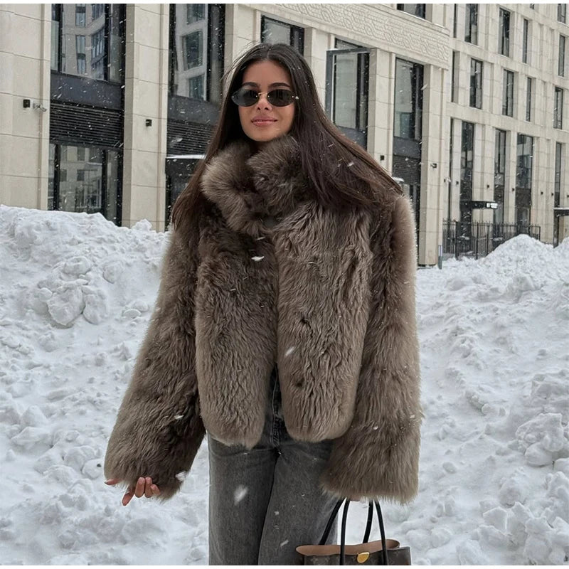 Winter Warm Thick Women Faux Fur Coats Luxury Oversized Long Coats Fleece Overcoat 2025 New Female Elegant Street Outerwear