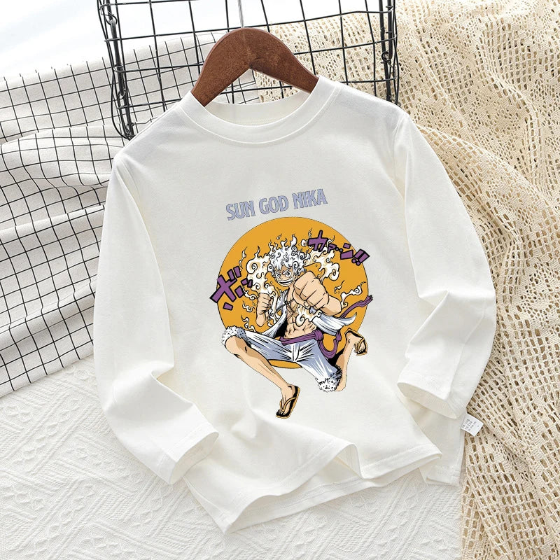 One Piece Children T-shirt Long Sleeve Children Clothing Fashion Hip Hop Round Neck Cotton Toddler Summer Cartoon Anime Toddler