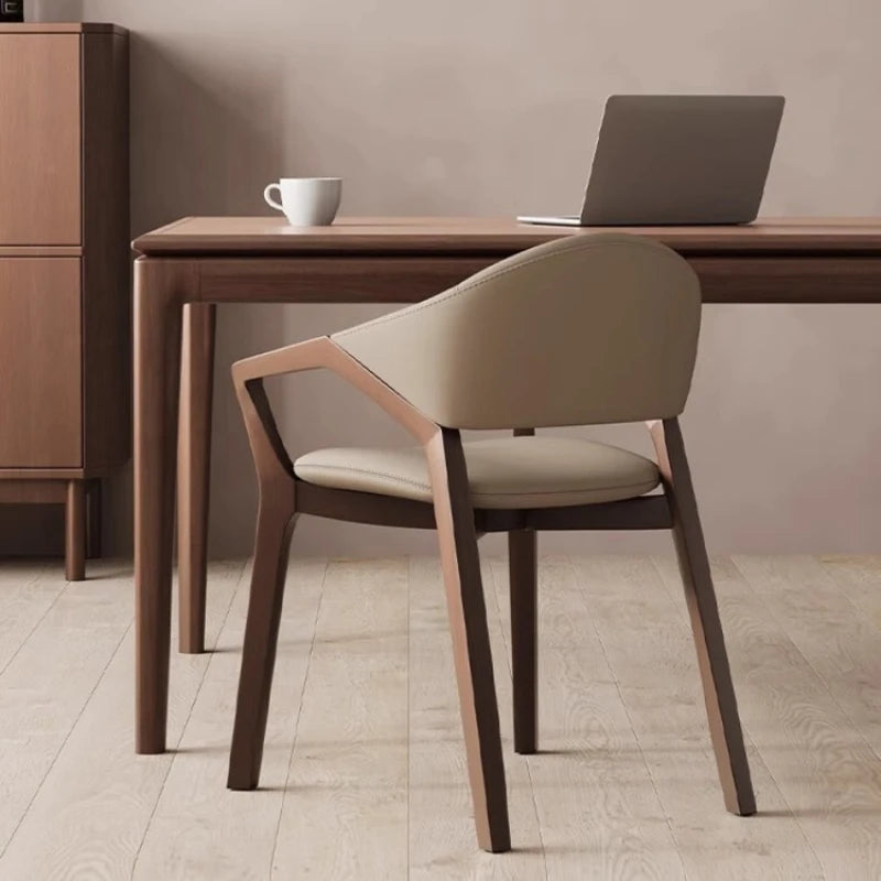 Nordic Chair Ivory Leather On Walnut Wood — Ivory | KIMLUD