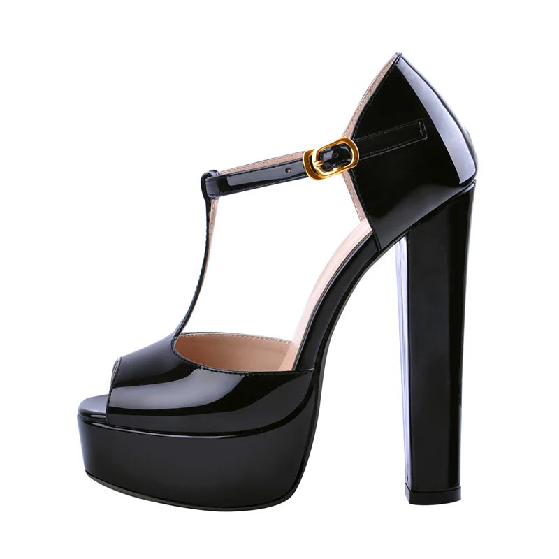 Onlymaker Women Sandals Ankle Strap Peep Toe Platform Black  Chuncky High Heels Squre Toe Party Dress Casual Sandals