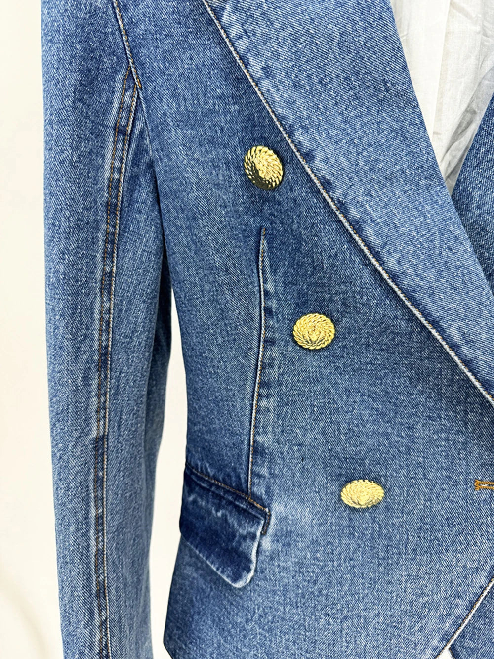 Modphy High Quality Women'S Double Breasted Slim Fit Denim Blazer Long Sleeve Jean Jacket High Waisted Pencil Mini Skirt Set