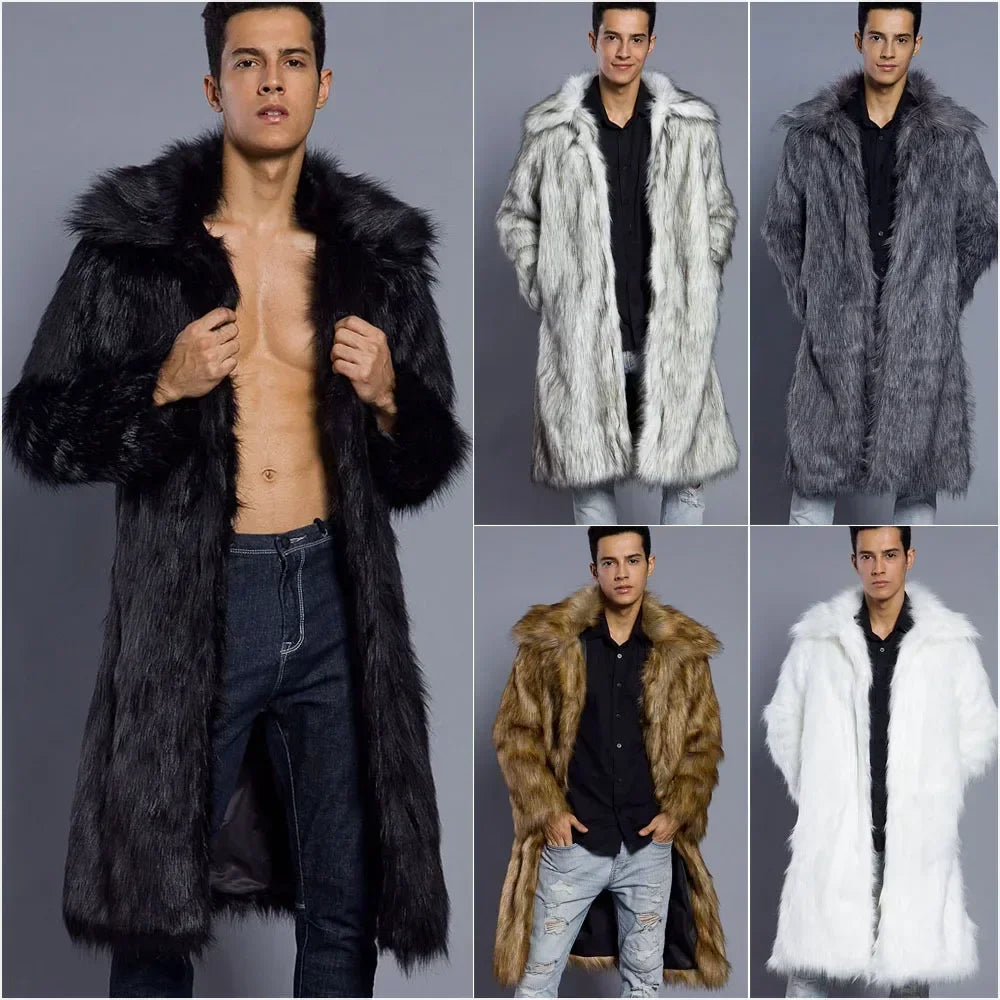 Men's Faux Fur Coat - Long Coat - Faux Fur | KIMLUD