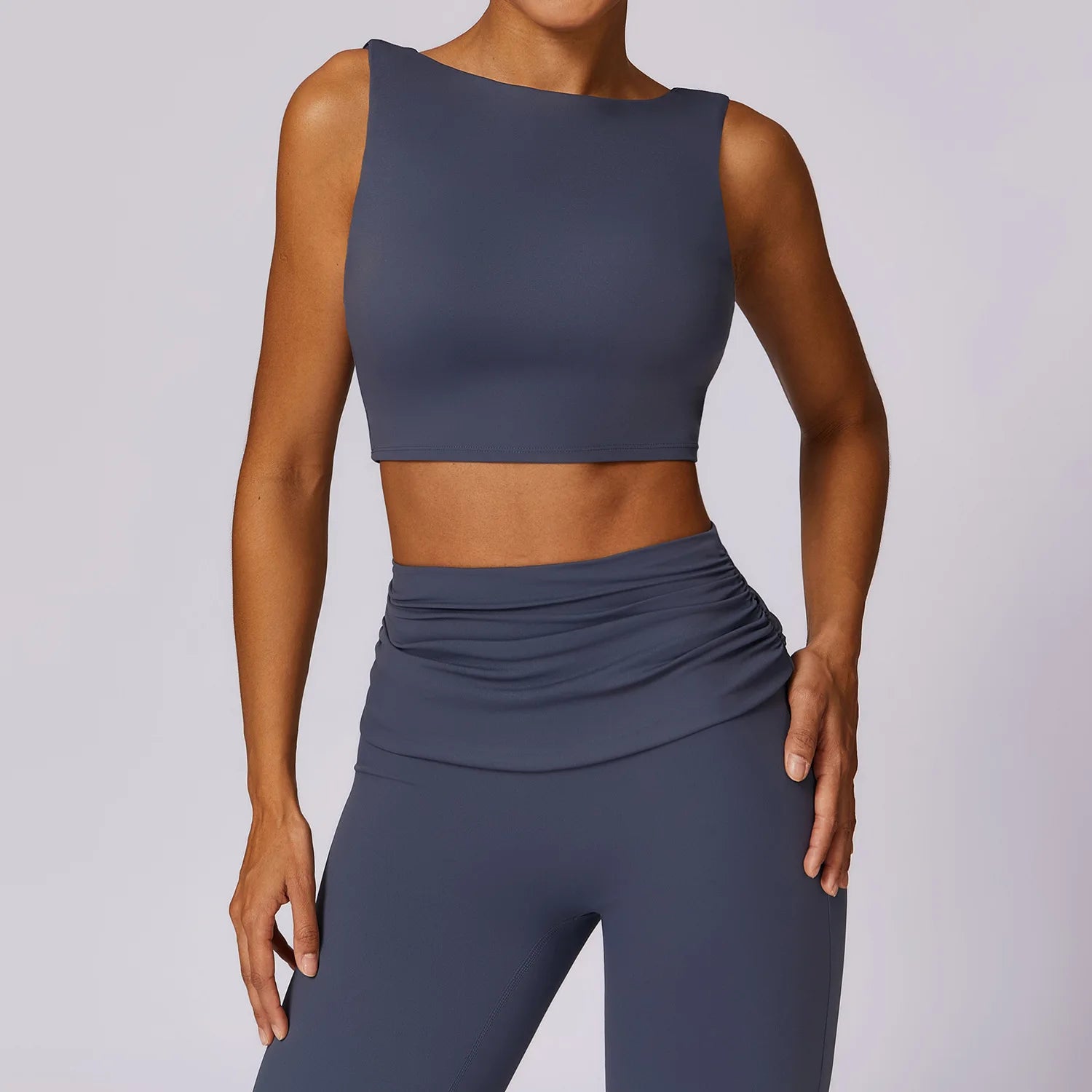 Nylon-Spandex Sports Bra Backless Push Up — Slate Blue | KIMLUD