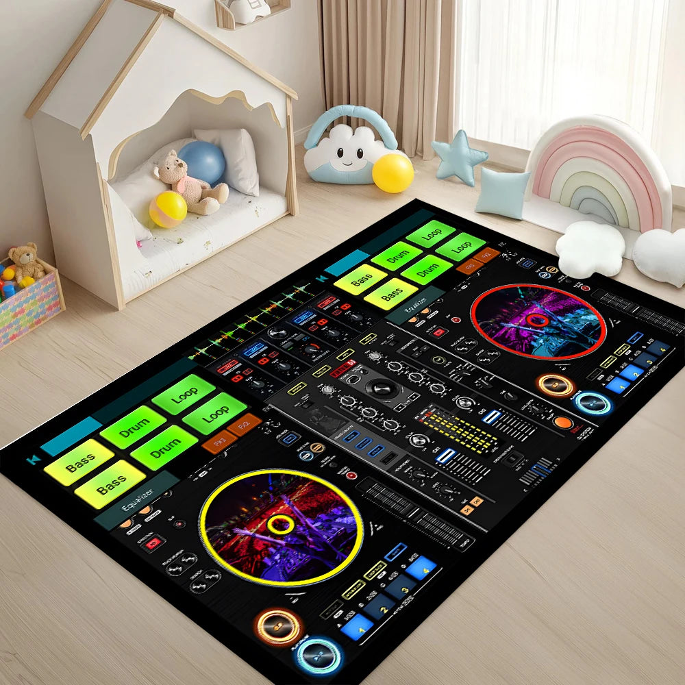 Retro DJ Console Carpet Music Studio Pattern Mat Stylish Area Rug for Living Room Bedroom Home Decoration Home Rugs for Bedroom