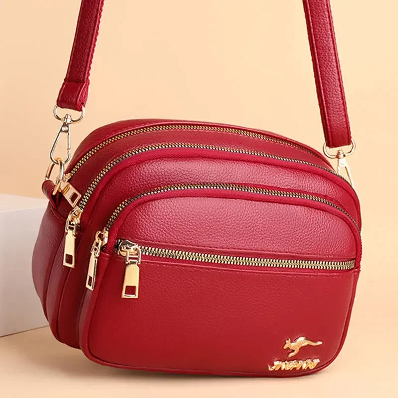 Soft Leather Shoulder Messenger Bag With Multiple Pockets And Wear-Resistant Finish — Black | KIMLUD