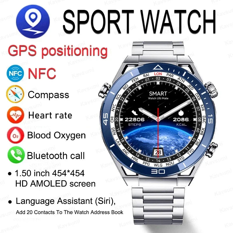 2025 New NFC Smartwatch Men Bluetooth Call GPS Tracker Motion Fitness Wireless Charge Waterproof  Watches For iPhone Android