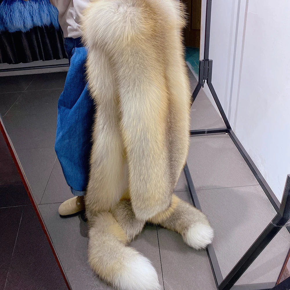 KIMLUD, YOLOAgain 2025 Winter Warm Luxury Real Fox Fur Scarf Women Natural Fox Fur Scarf Shawl Female, KIMLUD Womens Clothes