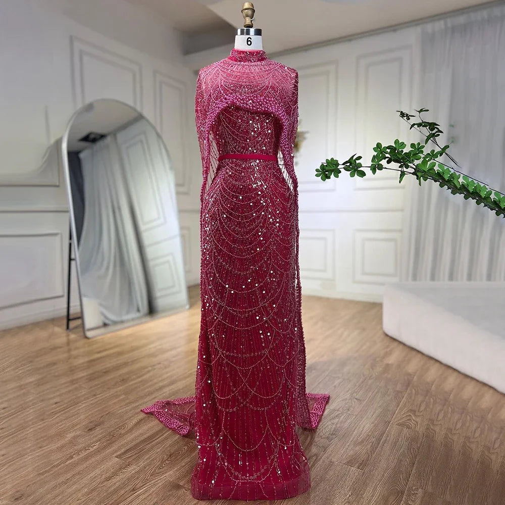 Beaded Gown With Mermaid Cape — Dubai Nude | KIMLUD