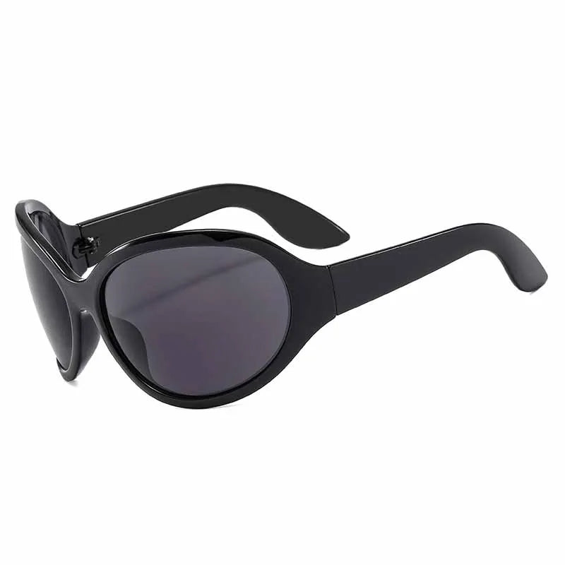 Oversized Oval Sunglasses Y2K Punk — Black | KIMLUD