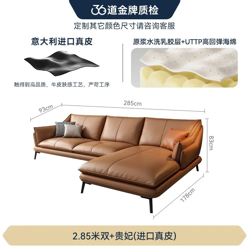 European Designer Leather Sofa Set Double Living Room Sofas With Foot Stool — Charcoal | KIMLUD