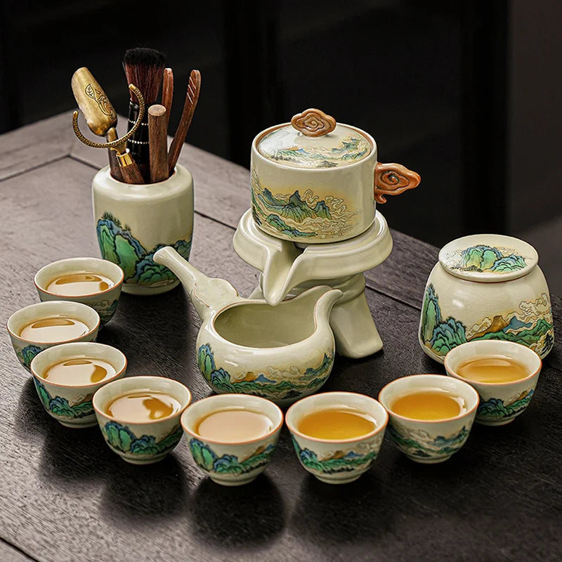 Porcelain Tea Set Infuser Kung Fu Style Mountain — Ivory-Cream | KIMLUD