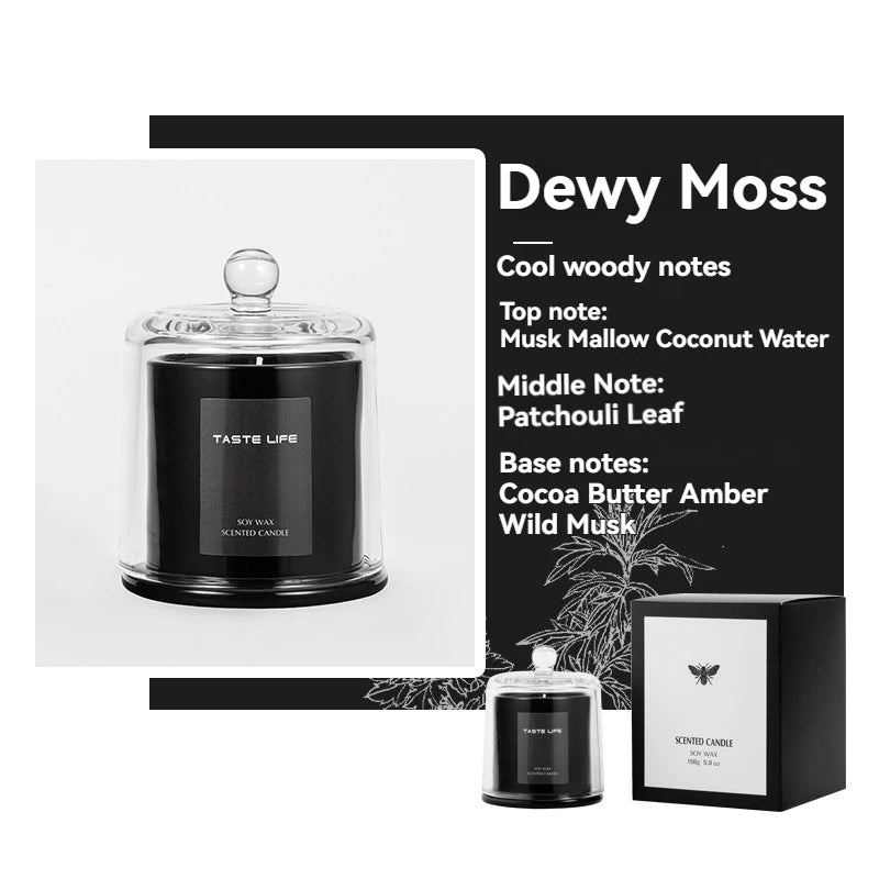 Soy Wax Scented Candle Smokeless Glass Cloche — Black | KIMLUD