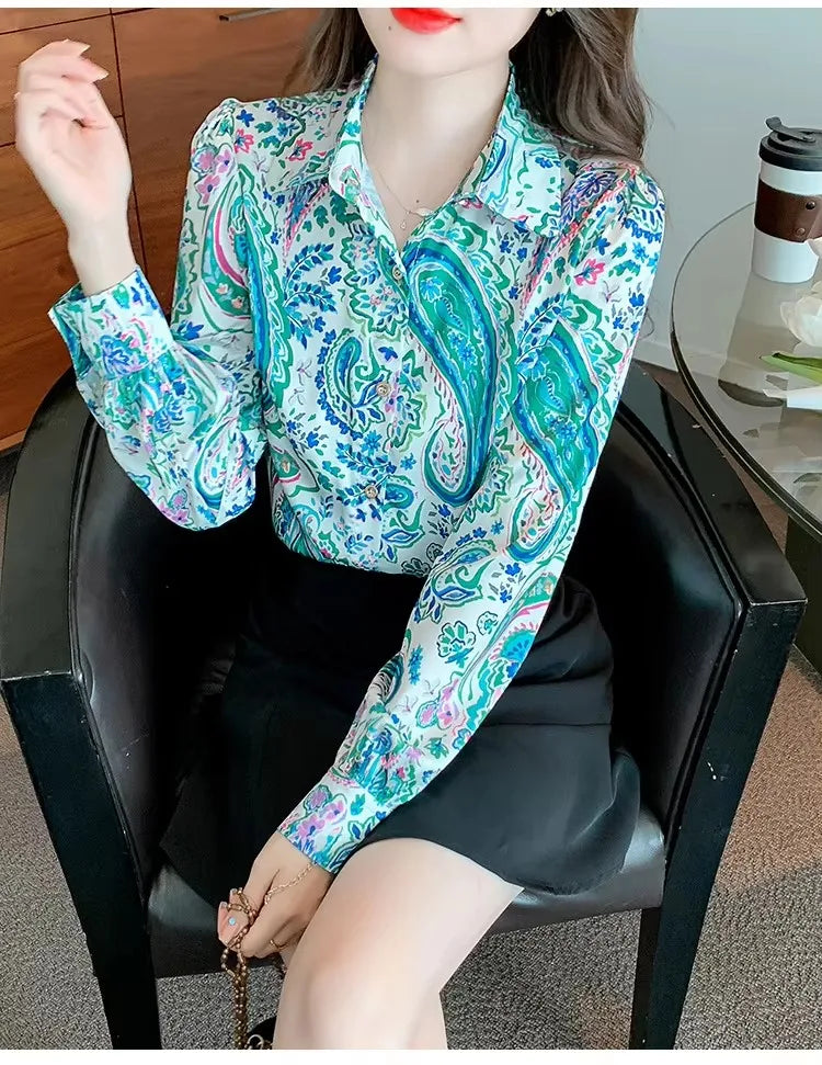 Chiffon Blouse – Love Heart Print – Slim | KIMLUD