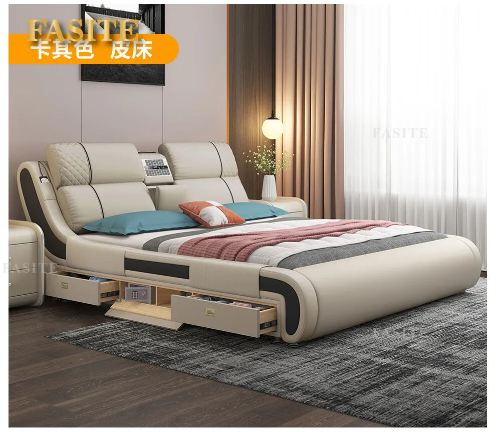 Modern Simple Massage Bed Luxury Water Proof Design Bedframe Double Bed Smart White   Nordic Furniture
