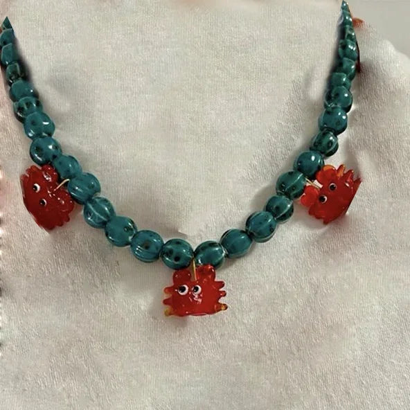 KIMLUD, Bohemian Colorful Glaze Fish Pendant for Women Striped Beaded Necklace Seaside Vacation Party Accessories, necklace 30, KIMLUD APPAREL - Womens Clothes