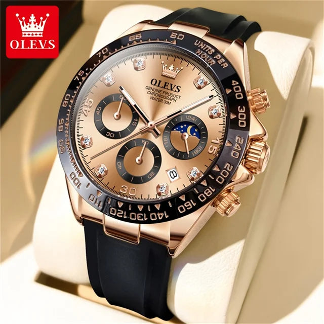 OLEVS Luxury Brand Quartz Watch for Men Waterproof Luminous Moon Phase Hour Men's Watch Chronograph Sport Wristwatch Moonswatch