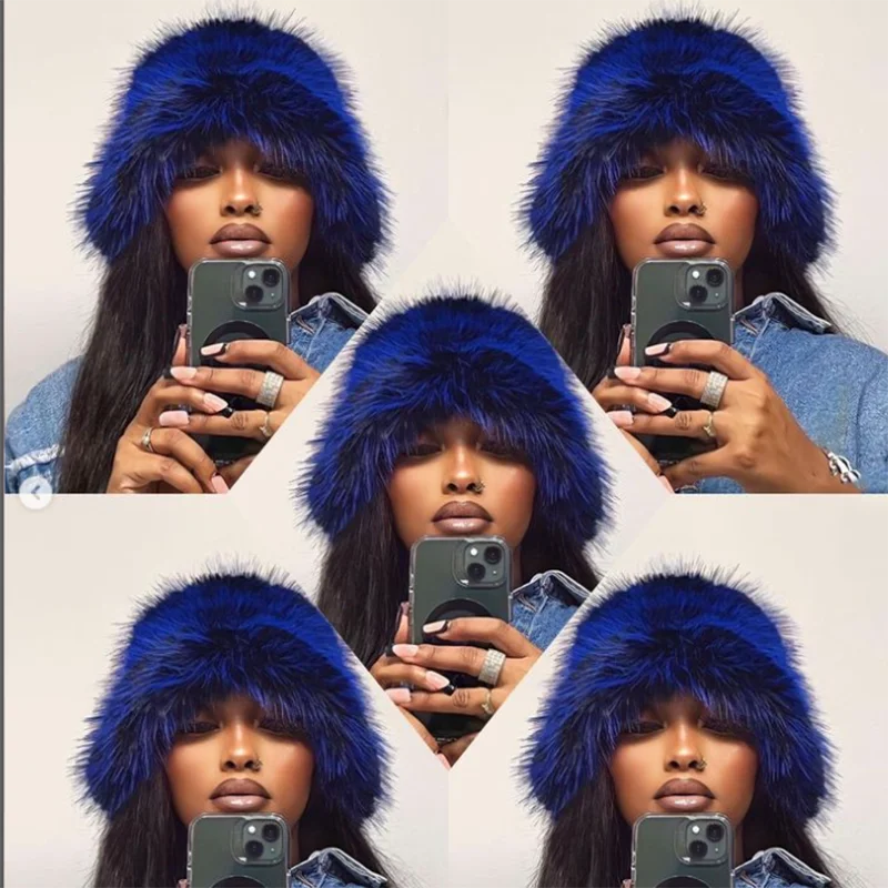 New Fur Hat Women Warm Snow Ski Cap Female Faux Fox Fur Bomber Hat Lady Windproof Winter Hats for Women Russian Warmer Hat - KIMLUD