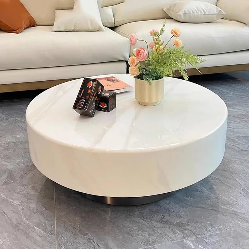 Marble Coffee Table Round Marble Design — White | KIMLUD