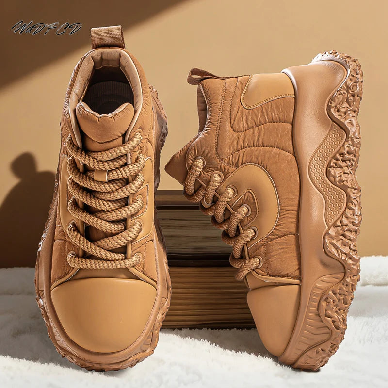 Chunky Sneaker Men Designer Winter Plush Warm Punk Board Shoes Fashion Casual Leather Height Increased Flat Platform Sport Shoes