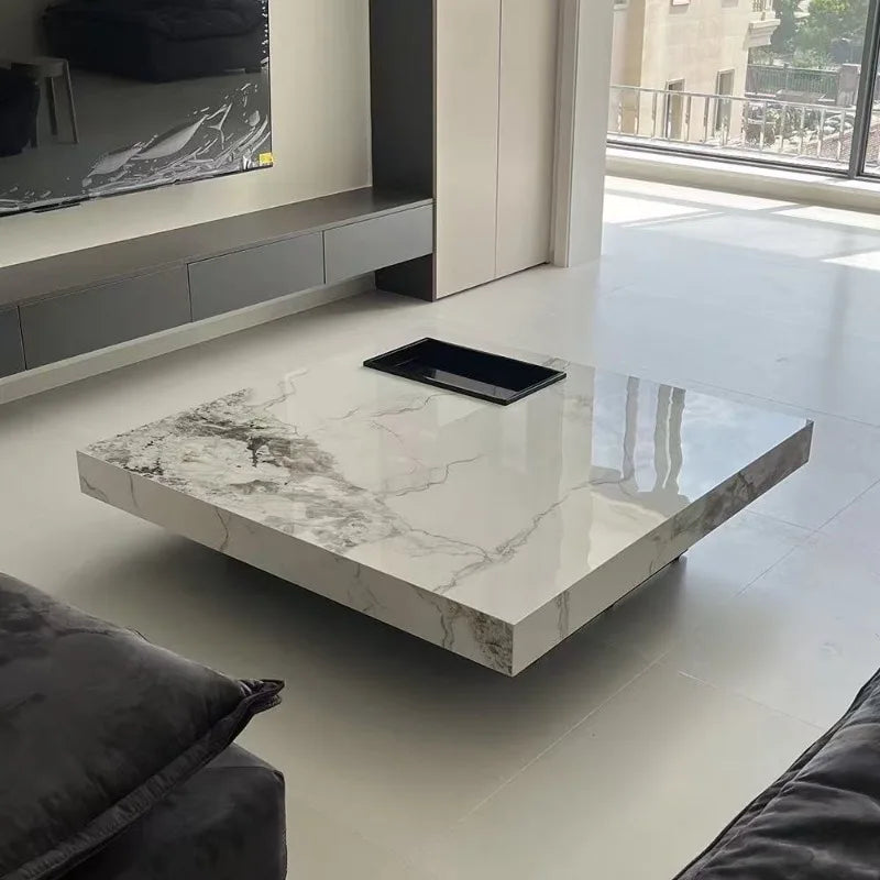 Marble-Top Side Table Minimalist Nordic With Subtle Veining — Onyx-Black | KIMLUD