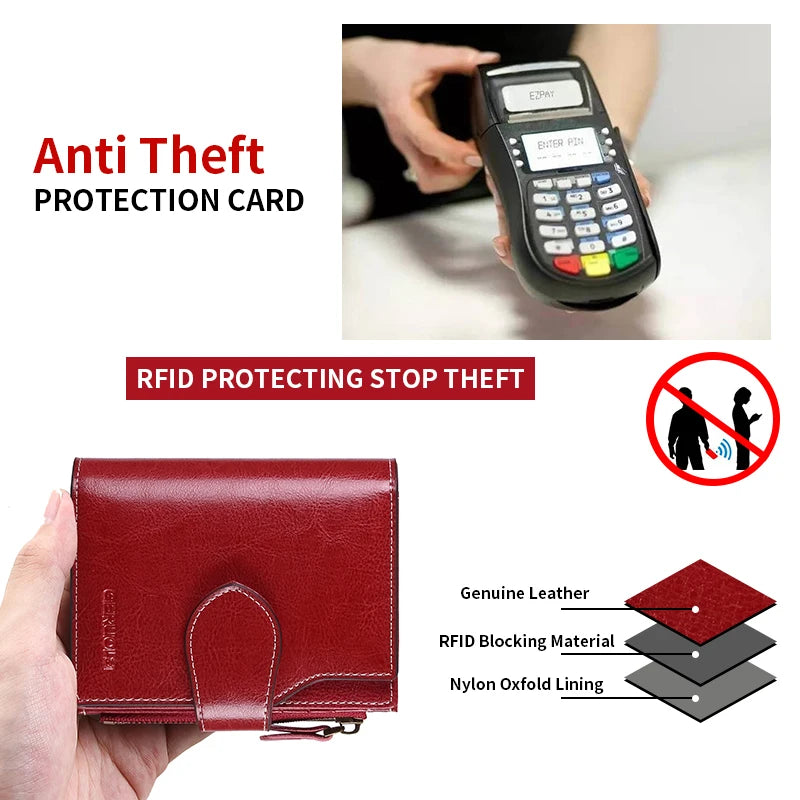 RFID anti-theft brush new three fold multi fold genuine leather cowhide wallet multifunctional anti tamper magnetic card bag sho